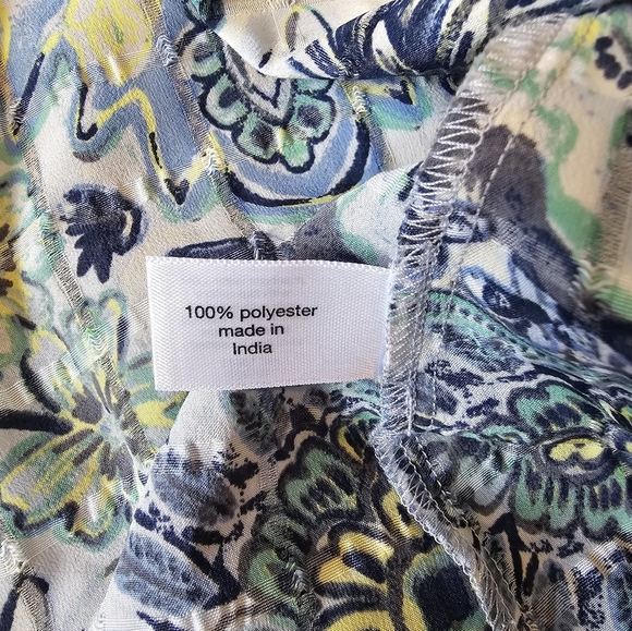 Lane Bryant Size 26/28 (4X) 3/4 Sleeve Notch Neck Tie Front Blouse Blue Geo Flor - Picture 8 of 11